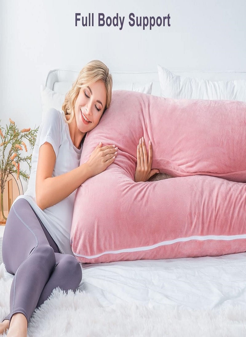 B Shaped Maternity Pillow With Removable and Washable Soft Velvet Cover Pink 130x70cm