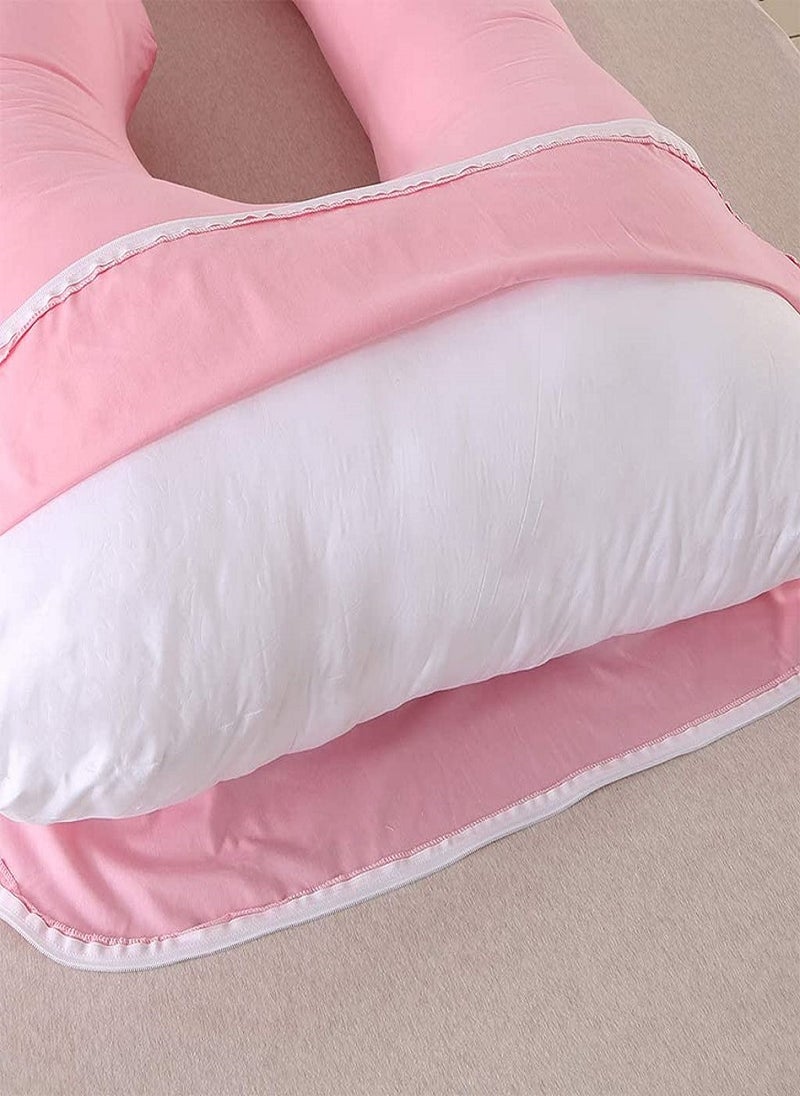 B Shaped Maternity Pillow With Removable and Washable Soft Velvet Cover Pink 130x70cm