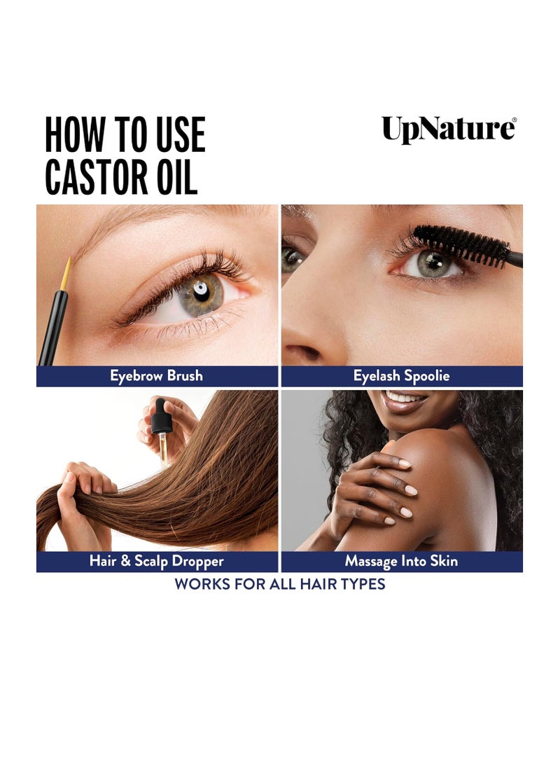 UpNature Castor Oil 4oz- 100% Pure Oil for Hair, Eyelashes & Eyebrows- Cold Pressed, Hexane Free, Made in USA- Stimulate Hair Growth & Moisturize Skin/Scalp-12pc Hair Treatment Kit