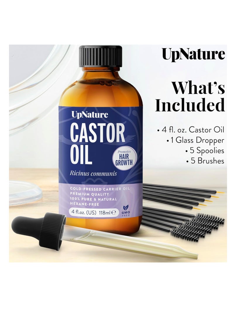 UpNature Castor Oil 4oz- 100% Pure Oil for Hair, Eyelashes & Eyebrows- Cold Pressed, Hexane Free, Made in USA- Stimulate Hair Growth & Moisturize Skin/Scalp-12pc Hair Treatment Kit