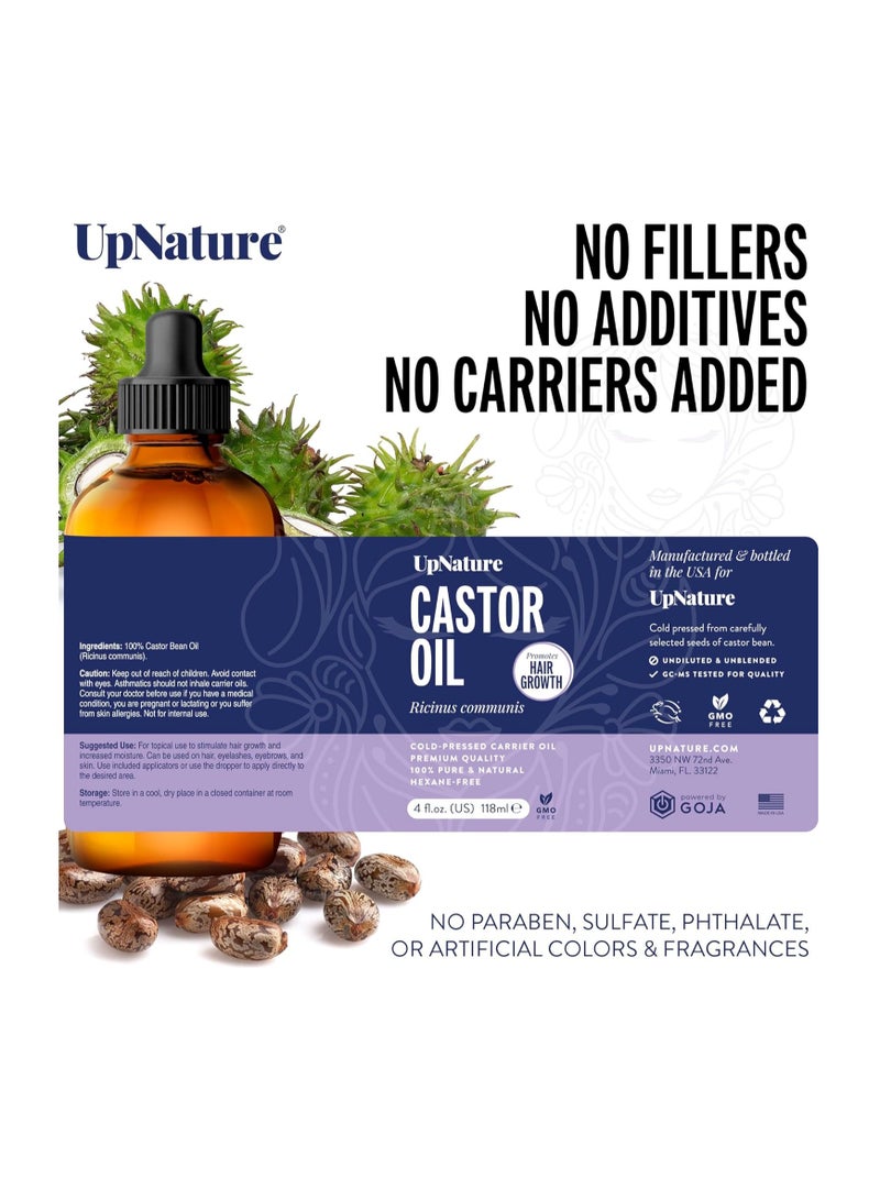 UpNature Castor Oil 4oz- 100% Pure Oil for Hair, Eyelashes & Eyebrows- Cold Pressed, Hexane Free, Made in USA- Stimulate Hair Growth & Moisturize Skin/Scalp-12pc Hair Treatment Kit