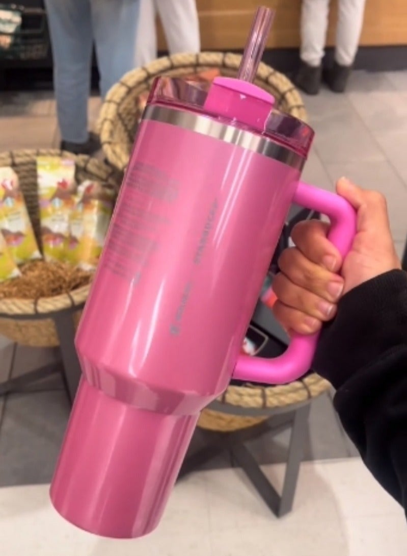 Stanley Quencher H2.0 FlowState Stainless Steel Vacuum Insulated Tumbler with Lid and Straw for Water, Iced Tea or Coffee, Smoothie and More, Starbucks Pink, 40 oz