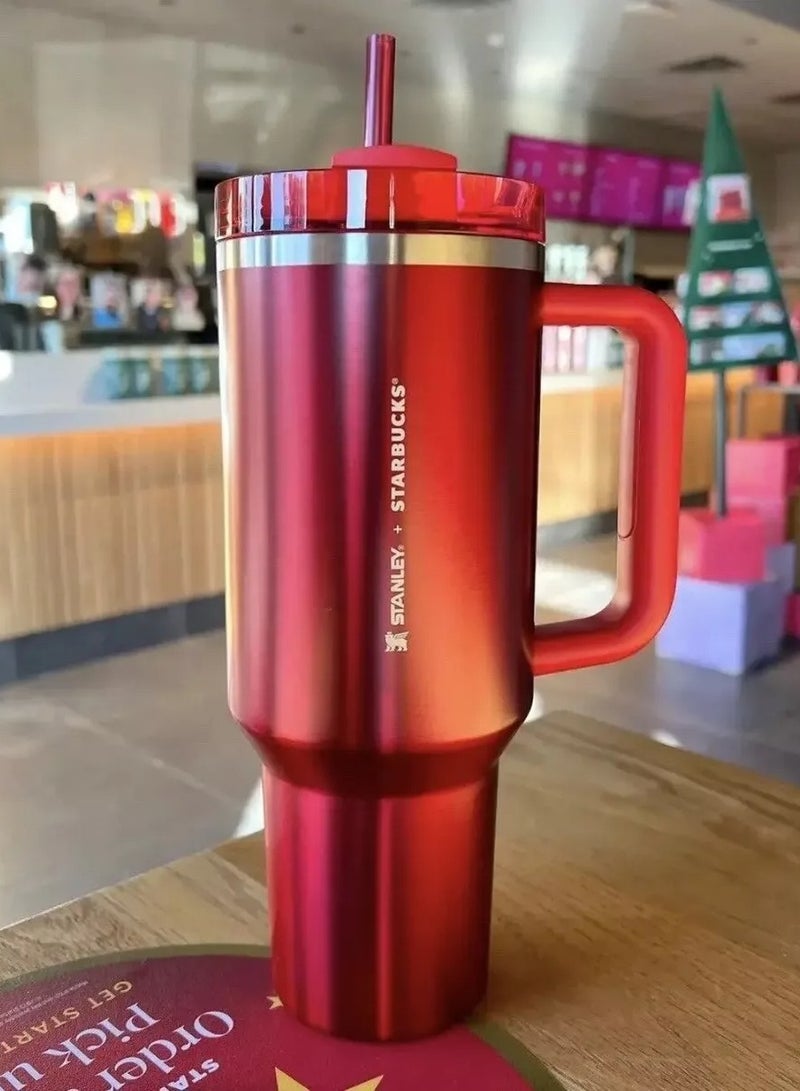 Stanley Quencher H2.0 FlowState Stainless Steel Vacuum Insulated Tumbler with Lid and Straw for Water, Iced Tea or Coffee, Smoothie and More, Starbucks Red, 40 oz