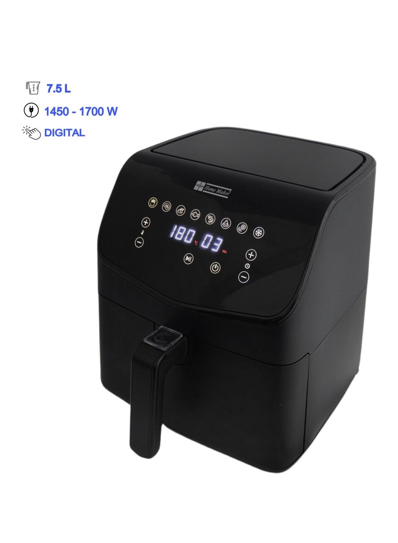 Home Maker Digital Air Fryer 7.5 Liter, 1450-1700 W, High Speed Air Circulaton System, Preset Cooking Programs, Timer & Temperature Control, Over Heat Protection, Non-stick & Removable Basket, Black