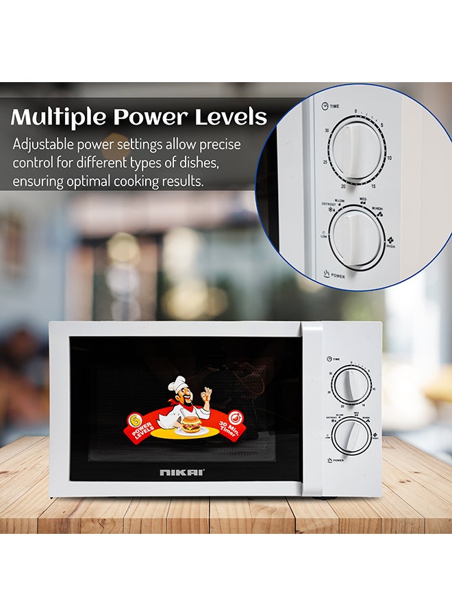 23 Liter Microwave Oven, 800 Watts, 6 Power Levels including Defrost, 30 Mins Cooking Timer, Pull Handle Door, Manual 23 L 800 W NMO2309MWX White