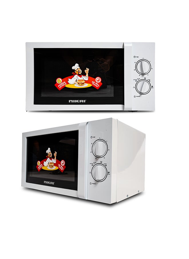 23 Liter Microwave Oven, 800 Watts, 6 Power Levels including Defrost, 30 Mins Cooking Timer, Pull Handle Door, Manual 23 L 800 W NMO2309MWX White