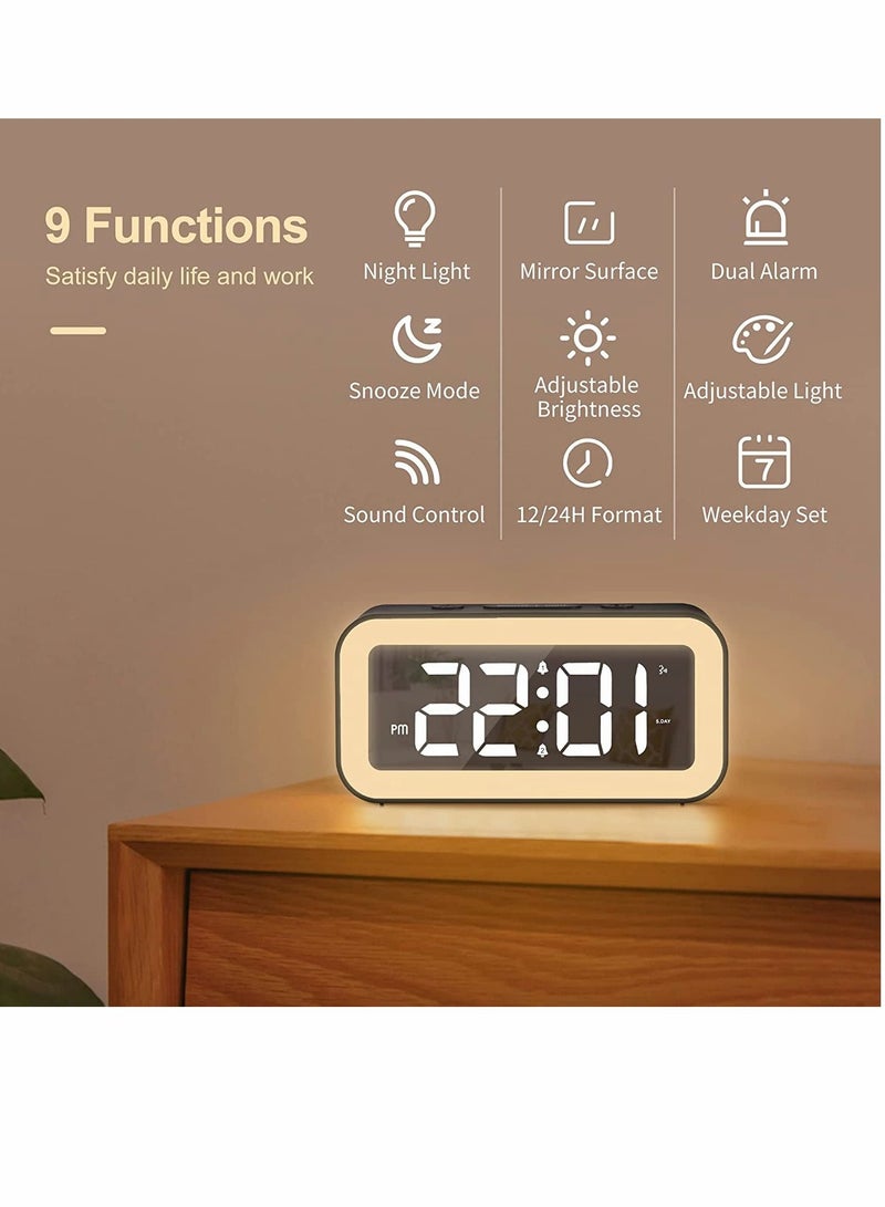 Digital Alarm Clock with Night Light Clocks Bedside Adjustable Brightness Big LED Digit Display Snooze 12 24Hr Dual Weekend Mode Sound Activation USB Charging Port for Kids Bedroom Office