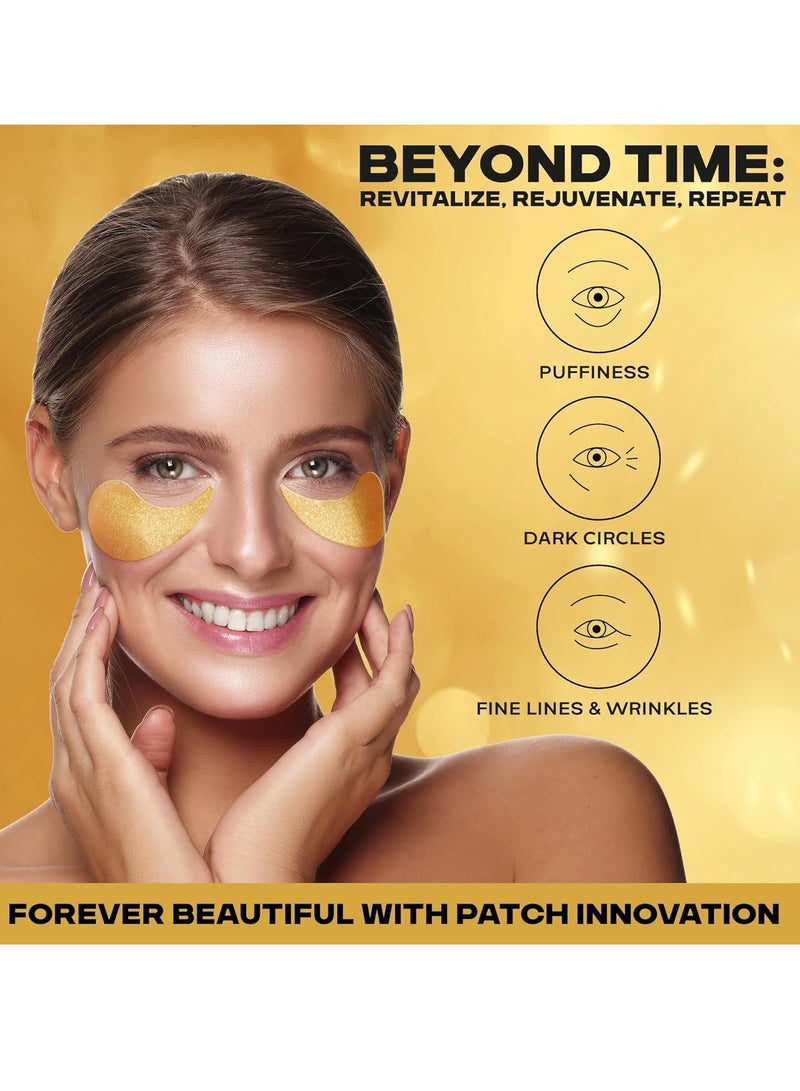 KINPUR ORGANIC COSMETICS 24k Gold Under Eye Patches for Dark Circles: 30 Pairs Golden Hydrogel Eye Pads - Reduce Puffy Eyes, Dark Circles, Wrinkles, Undereye Bags - Brightening Eye Mask Skincare