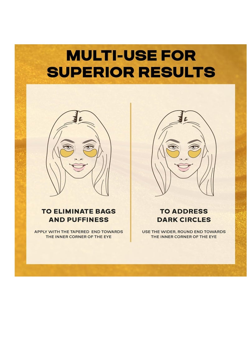 KINPUR ORGANIC COSMETICS 24k Gold Under Eye Patches for Dark Circles: 30 Pairs Golden Hydrogel Eye Pads - Reduce Puffy Eyes, Dark Circles, Wrinkles, Undereye Bags - Brightening Eye Mask Skincare