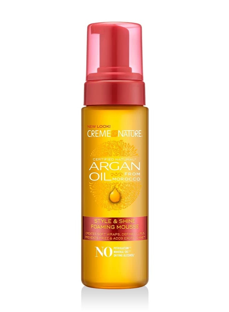 Creme of Nature Argan Oil Foaming Mousse, Style & Shine, Creates Soft Wraps, Defines Curls, Prevents Frizz & Adds Exotic Shine, 7 Fl Oz