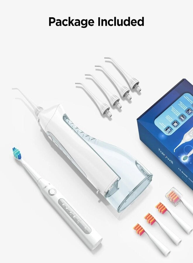 Fairywill Oral Care Combo 5020E, Water Flosser and Electric Toothbrush with 507 Toothbrush Set for Braces Bridges Care, White