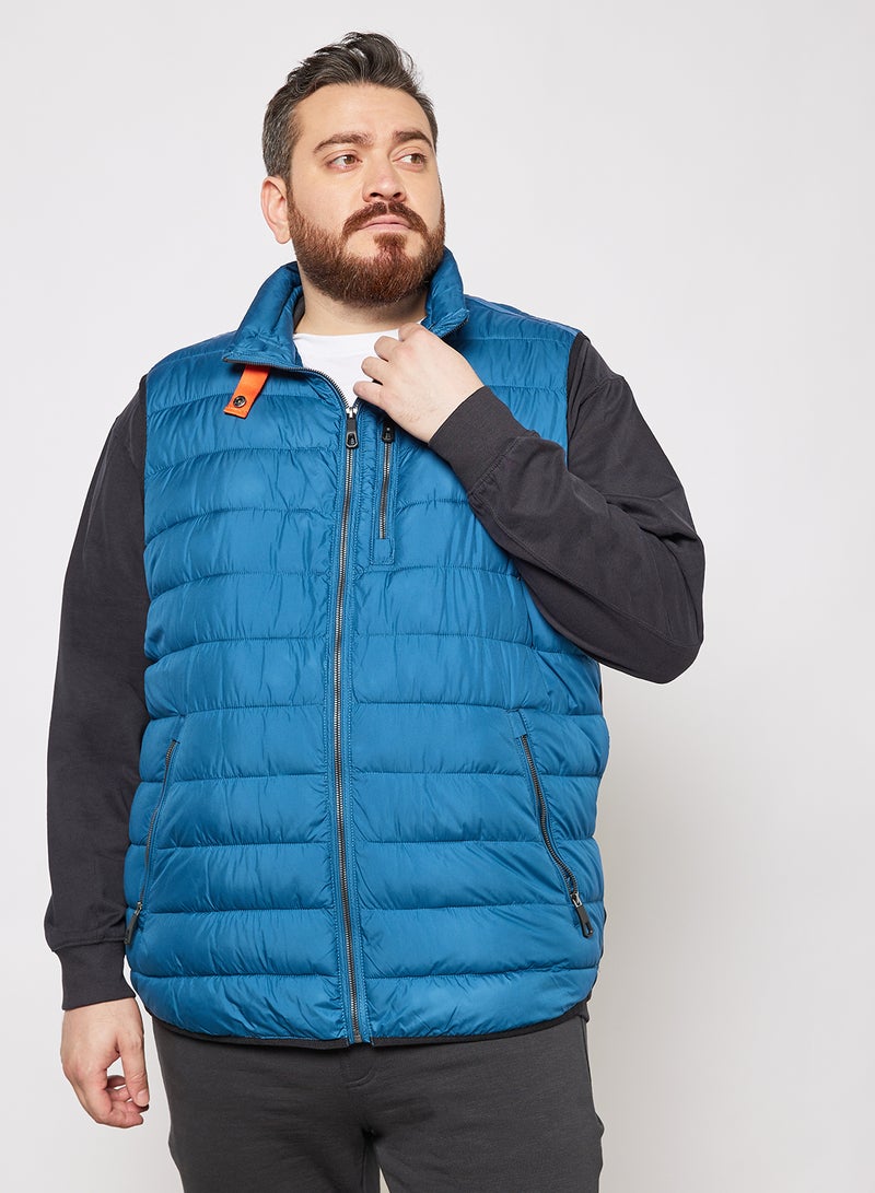 Plus Size Quilted Sleeveless Gilet Blue