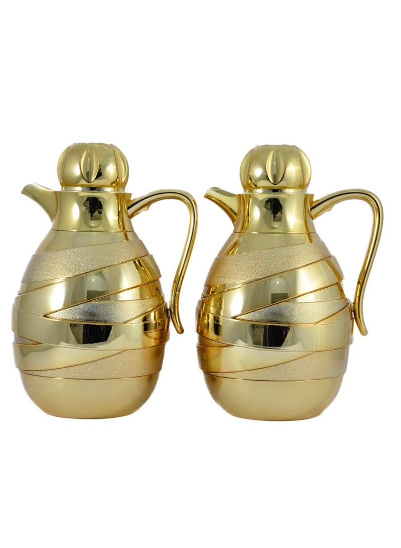 2-Piece Tea & Coffee Flask - 1 Liter & 1 Liter Capacity - Glass Inner - ABS Body - Gold