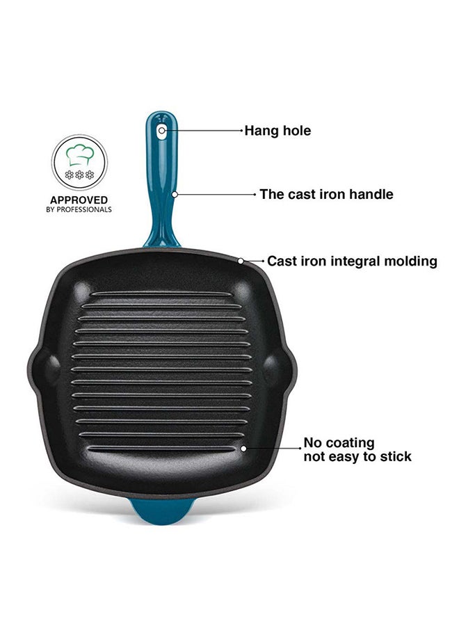 Fissman Square Grill Pan Enamelled Cast Iron Non Sticky Frying Pan Multi Purpose Pot For Cooking Kitchen Dining L27Xw5Cm Black