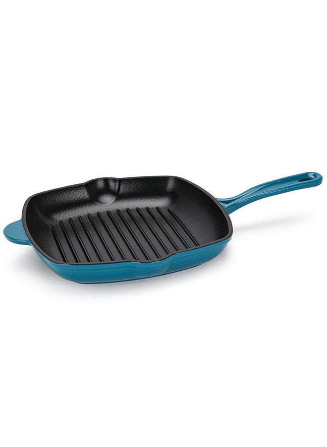 Fissman Square Grill Pan Enamelled Cast Iron Non Sticky Frying Pan Multi Purpose Pot For Cooking Kitchen Dining L27Xw5Cm Black