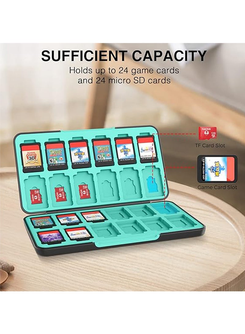 Switch Game Card Storage Box for Nintendo Switch/Switch OLED/Switch Lite, Gradient Colour Lining Games Card Holder with Portable Compact Storage Case Box, 24 Game Card Slots and 24 Micro SD Card Slots
