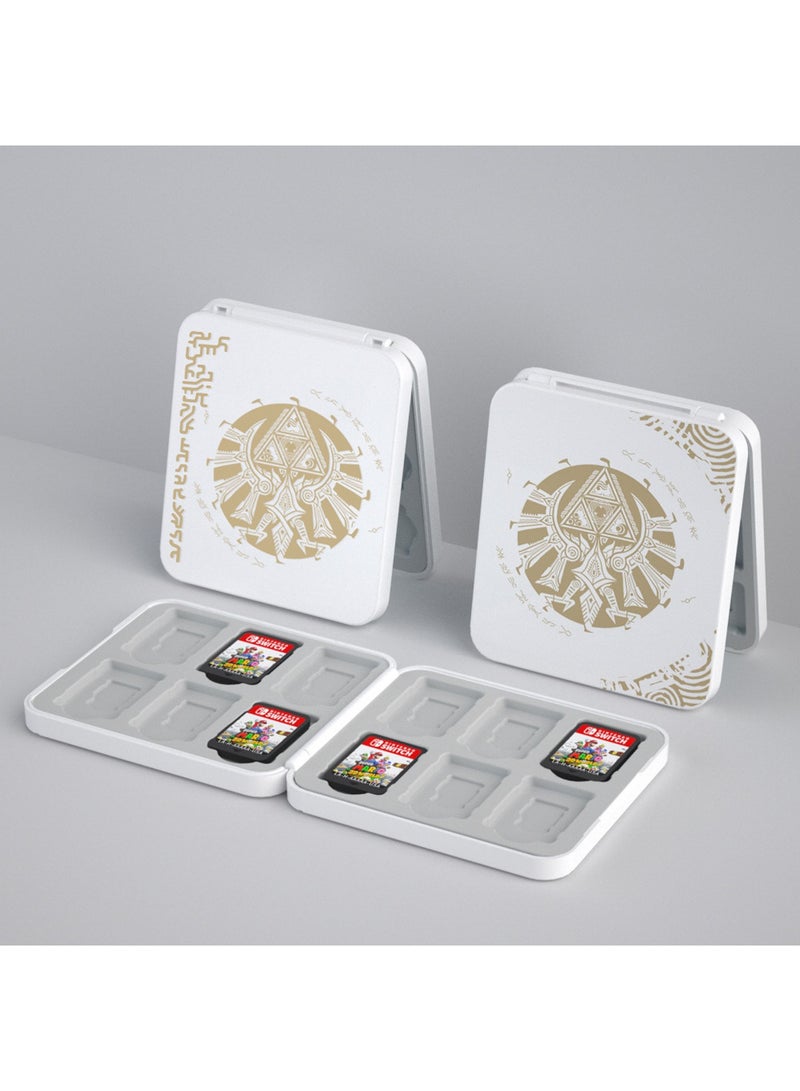 Game Card Case for Switch Lite/Switch/Switch OLED, Gold Kingdom Medallion Design Switch Game Cartridge Memory Card Portable Storage with 12 Game Card Slots and 12 Micro SD Card Slots-White