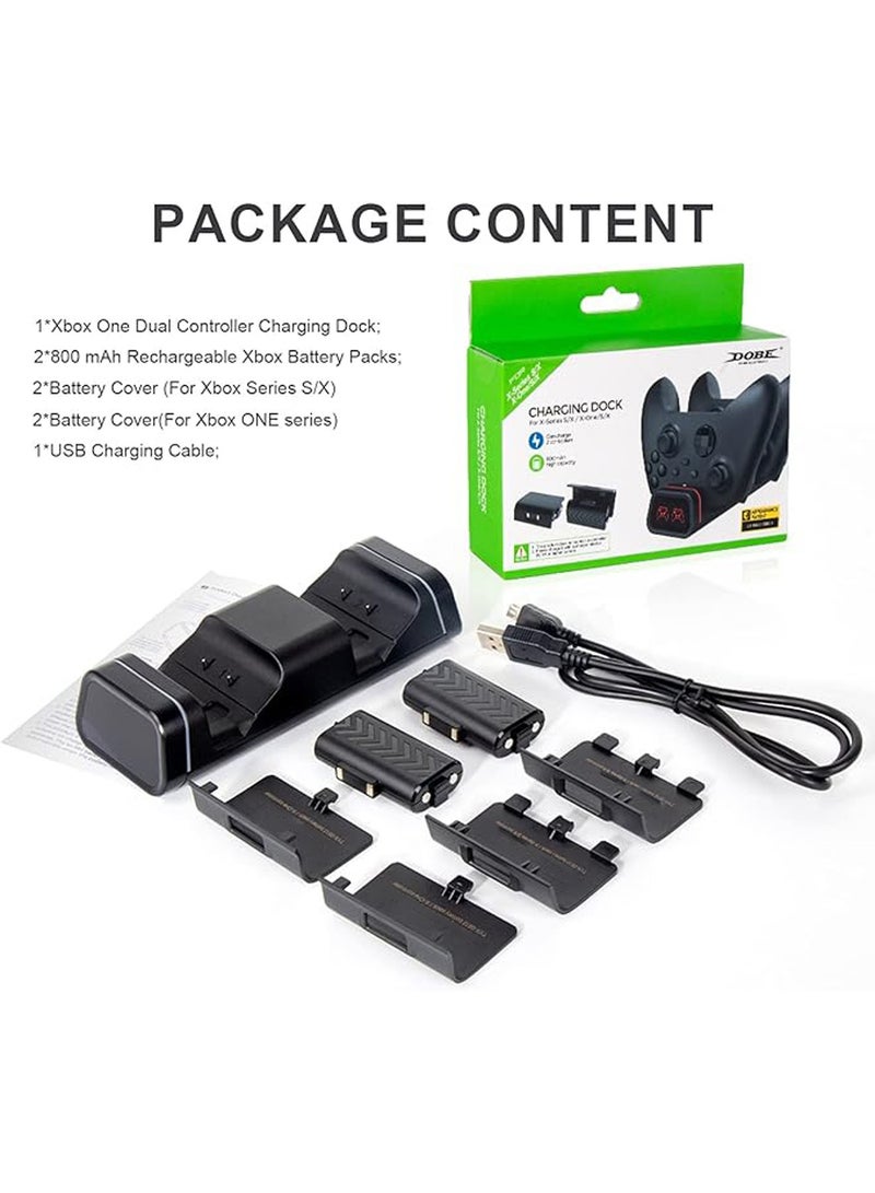 Xbox One Batteries and Chargers, Xbox battery Controller Charger Station for Xbox Series X/S/Xbox One/One X/One S/One Elite,Charging Dock with 2 x 800mAh Rechargeable Battery and 4 Covers