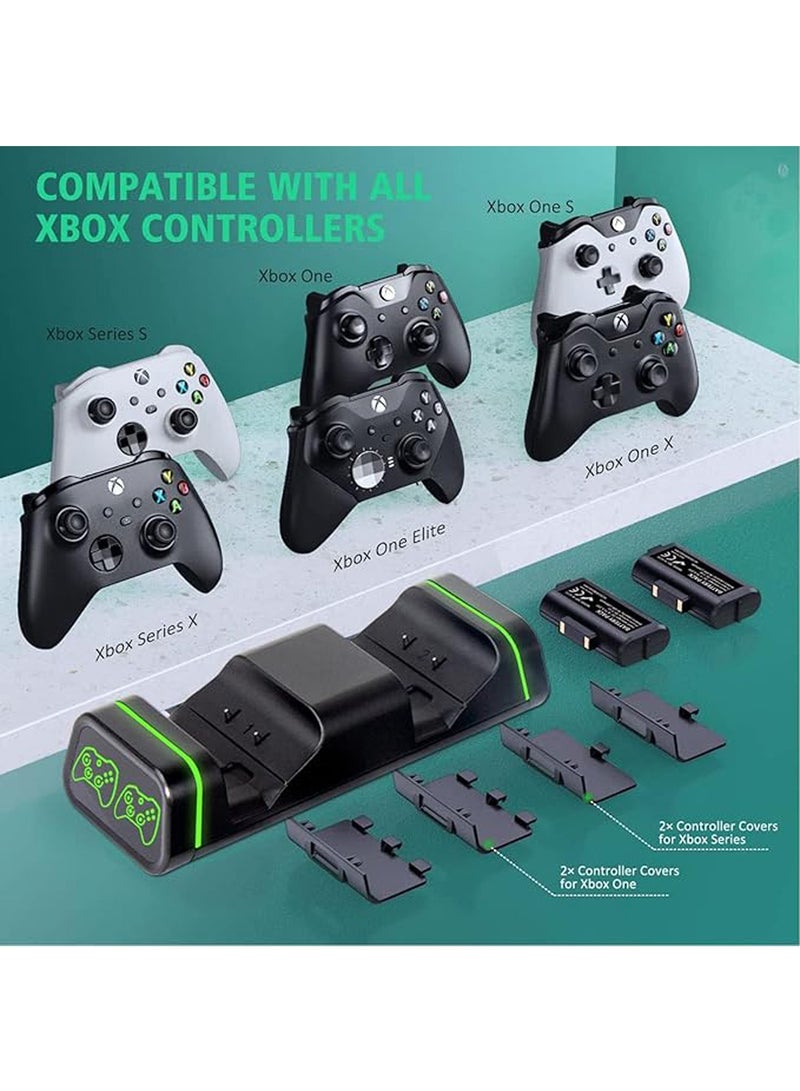 Xbox One Batteries and Chargers, Xbox battery Controller Charger Station for Xbox Series X/S/Xbox One/One X/One S/One Elite,Charging Dock with 2 x 800mAh Rechargeable Battery and 4 Covers