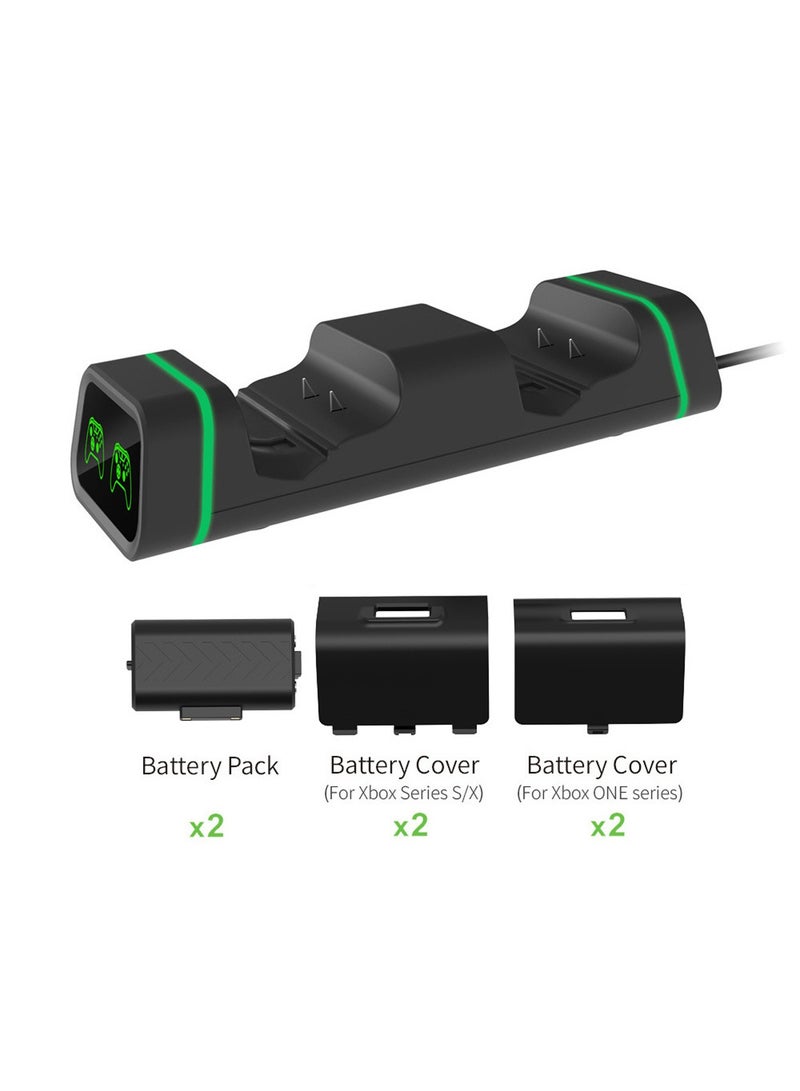 Xbox One Batteries and Chargers, Xbox battery Controller Charger Station for Xbox Series X/S/Xbox One/One X/One S/One Elite,Charging Dock with 2 x 800mAh Rechargeable Battery and 4 Covers