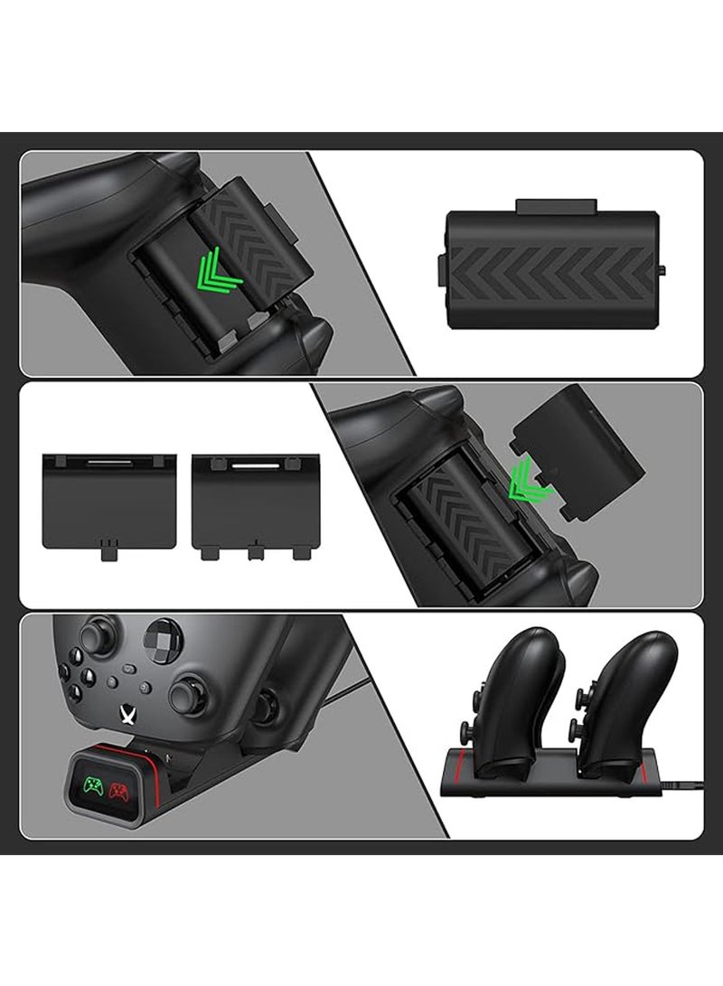 Xbox One Batteries and Chargers, Xbox battery Controller Charger Station for Xbox Series X/S/Xbox One/One X/One S/One Elite,Charging Dock with 2 x 800mAh Rechargeable Battery and 4 Covers