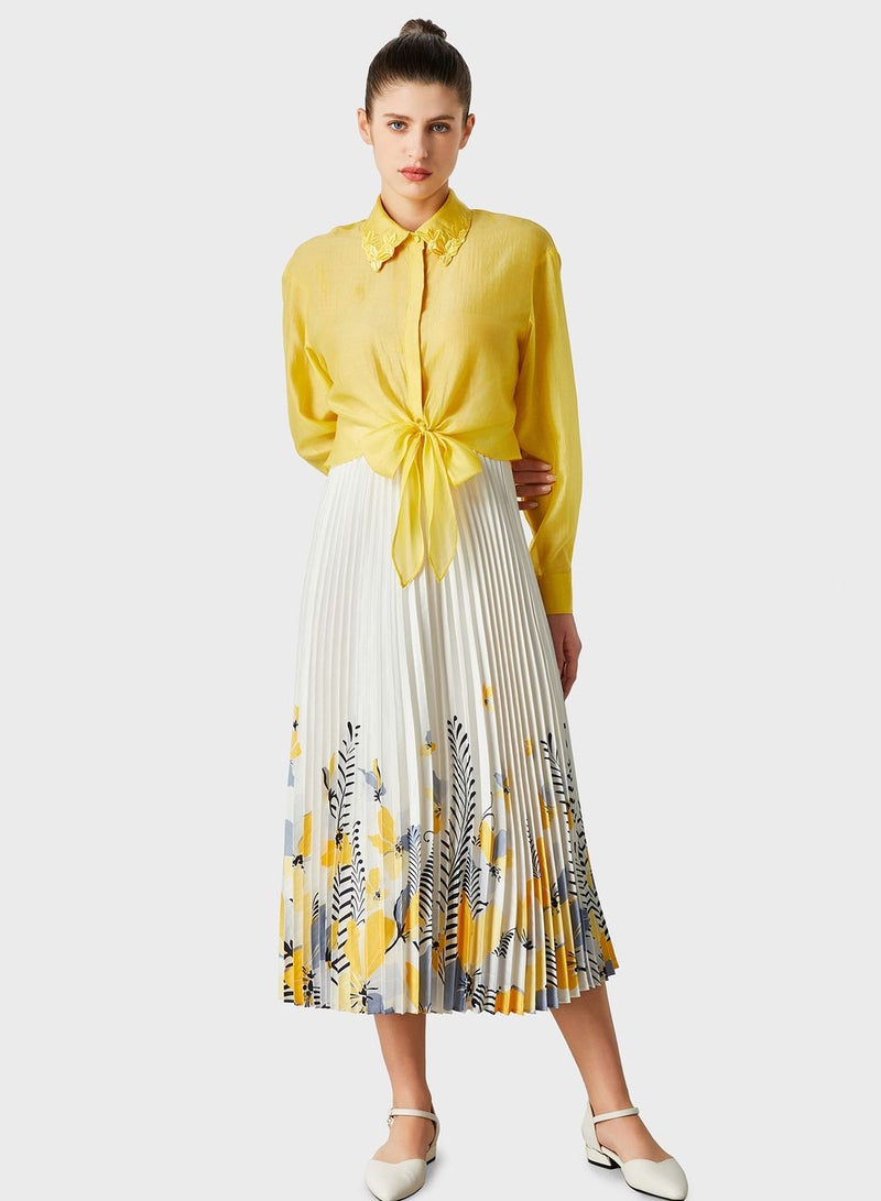 Plisse Floral Print Skirt