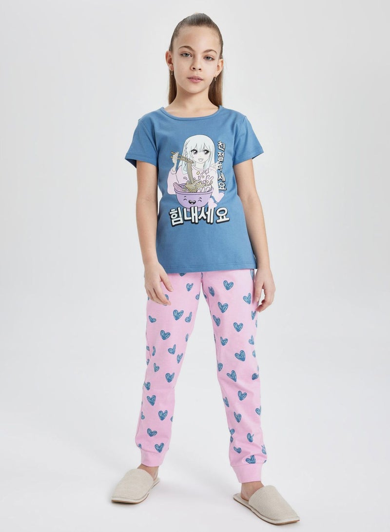 Girl'S Printed Short Sleeve 2 Piece Pajama Set