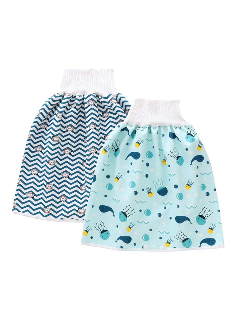 2 Pack Baby Diaper Skirt,Washable Waterproof Toddler Potty Training Skirt Cotton Toilet Training Nappy Skirt for Baby Boys Girls(L Size)