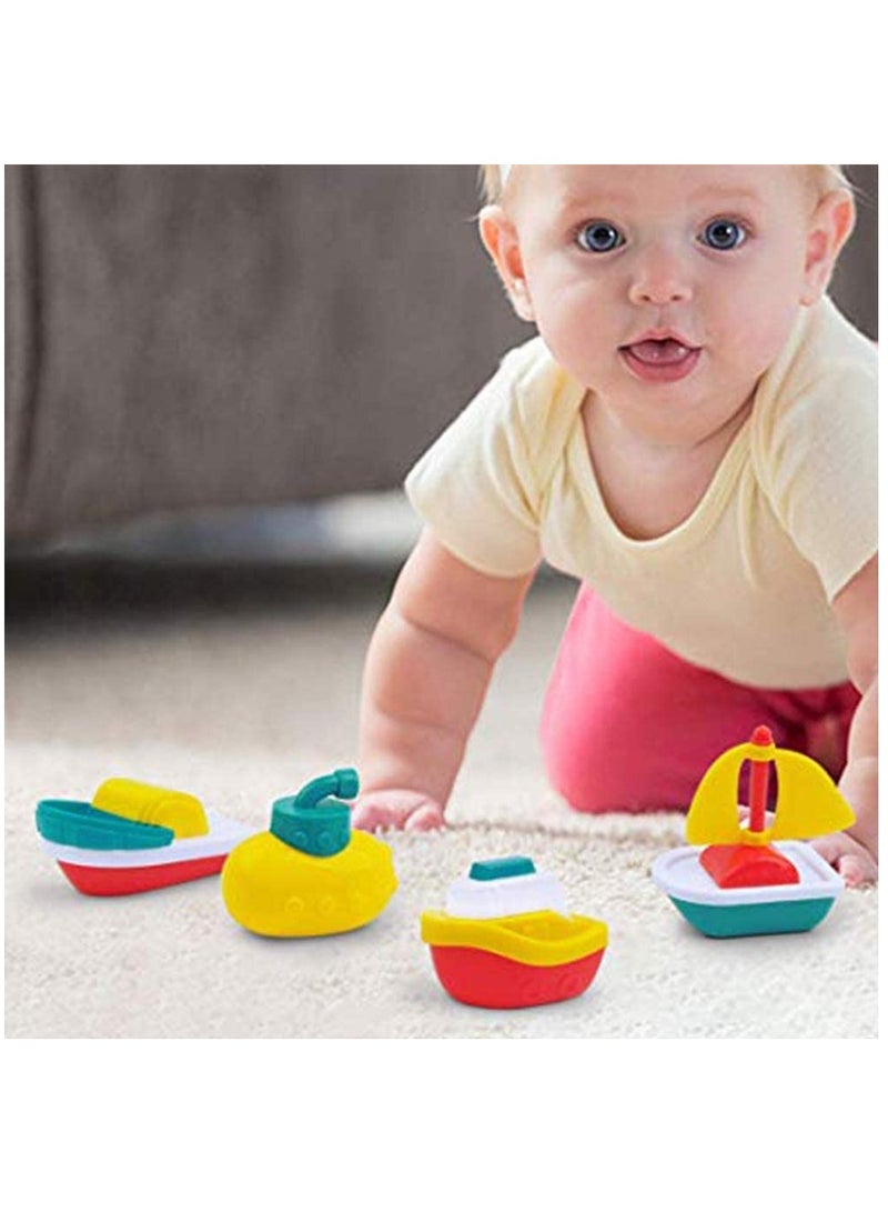 Bath Toys, 4 Pcs Floating Boat Plastic Ship Model, Colorful Pool, Summer Water Toys, Bath Tub Toys for Toddlers Kids Boys Girls, Bathtub Ship Toy for Bathroom Shower Game Swimming Pool Party