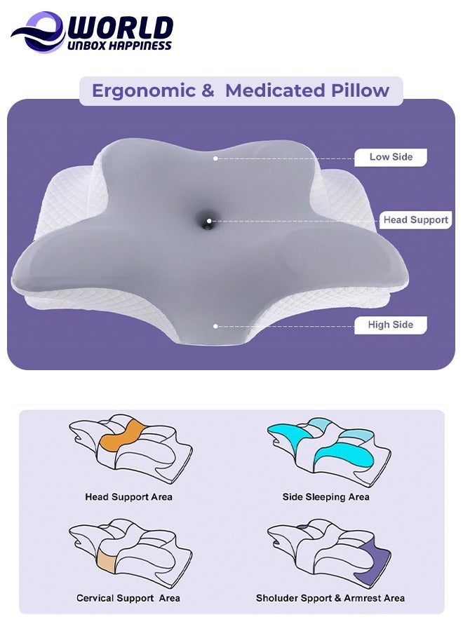 Pack of 2 Memory Foam Butterfly-Shaped Cervical Pillow for Shoulder and Neck Pain Relief, Ergonomic Orthopedic Support for Side, Back, and Stomach Sleeping, Washable Cover & 2 Sleeping Eye Masks Include