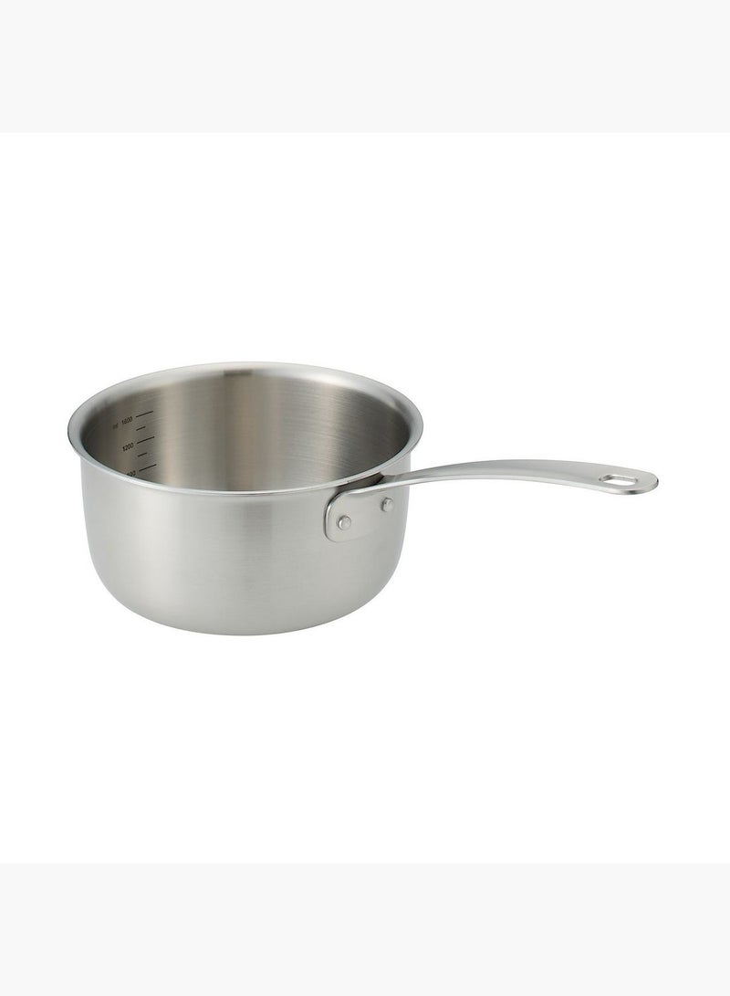 Stainless Aluminium 3-Layer Steel One-Handed Pan, W 38 x 14 cm, 2.0 L, Silver