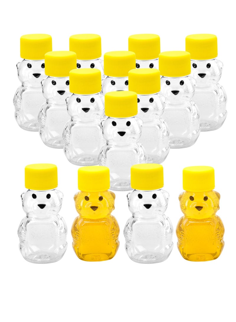 15 Pack 2 oz Honey Bear Bottle, Empty Plastic Bear Jar with Lids Reusable Mini Honey Bear Cup Dispensing Yellow Flip Top Lid Assistive Juice Jar Honey Bottles