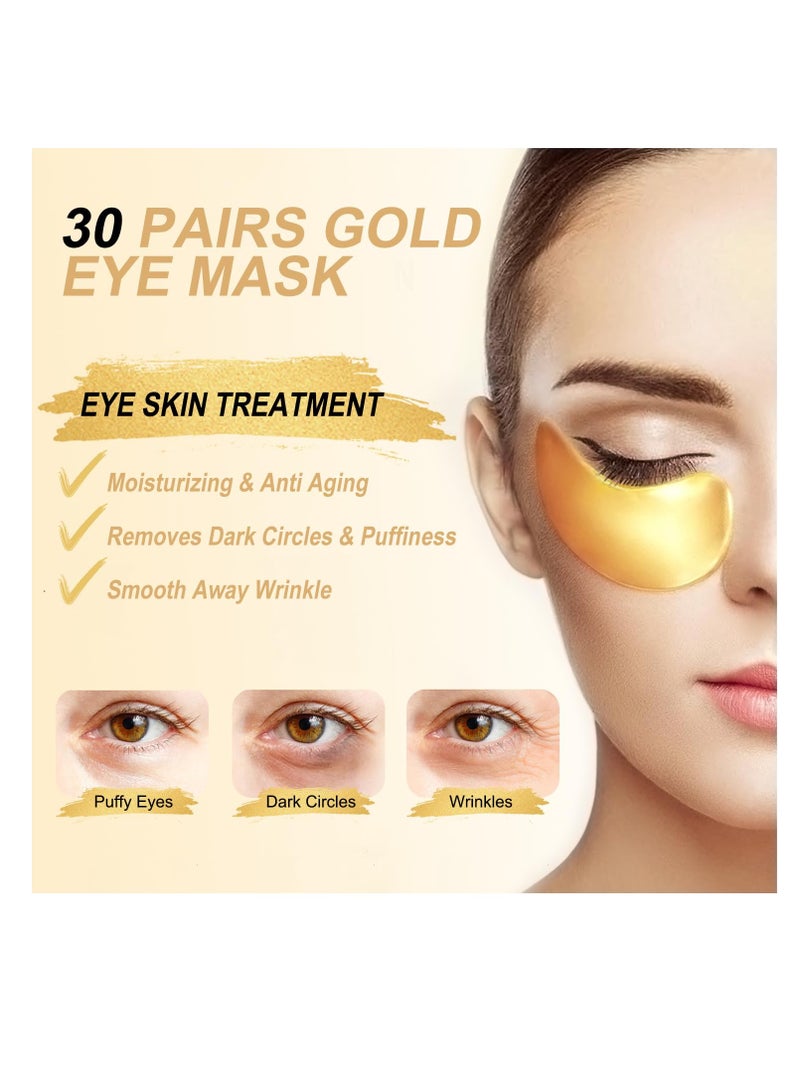 NIYET 30 Pairs Under Eye Collagen Patches, Gold Moisturizing Under Eye Mask, Under Eye Gel Pads for dark circles and puffiness
