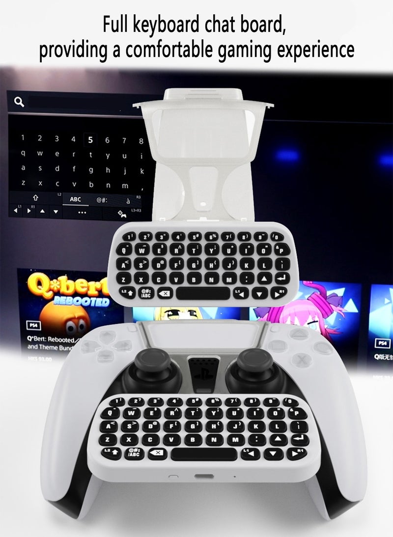 Controller Keyboard for PS5, Wireless Chatpad, Bluetooth 5.0 Connect, Mini Keyboard/Gaming Keyboard for PS5 Accessories, No Input Delay, Play 30 Hours, White