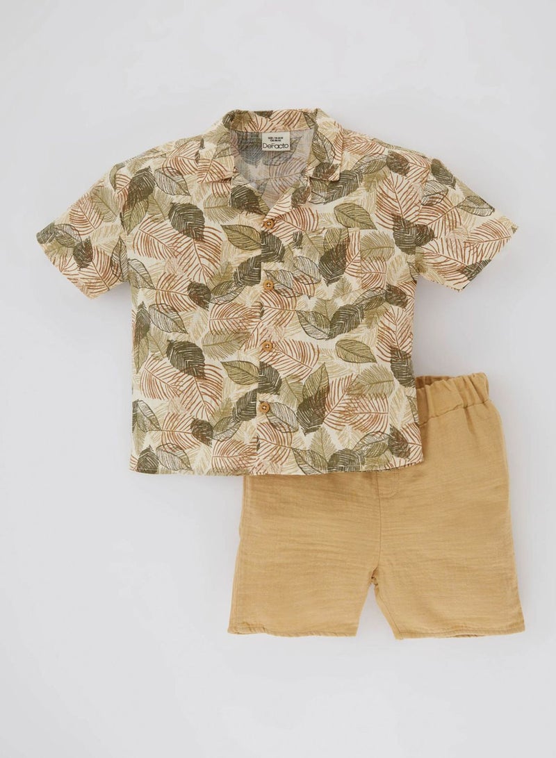 Baby Boy Tropical Patterned Shirt And Shorts 2 Piece Set