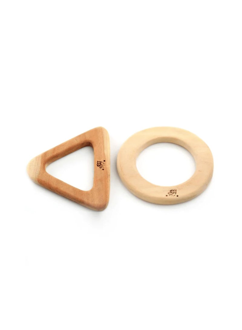 Ariro Wooden Teether- Circle&Triangle Soothes Aching Gum,Toddler,Aids Digestion&Tooth Gum Pain Relief Hand-Crafted Kids Teether Toys With Organic Neem Wood Teether For Babies Easy To Grasp&Chew