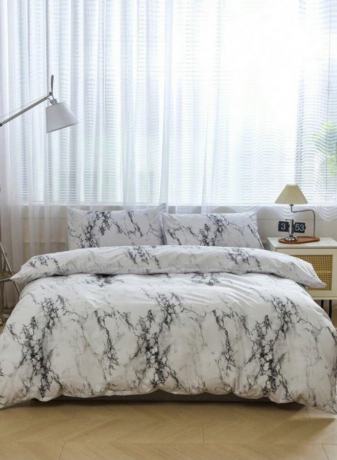 Duvet Cover Bedding Set, White and Grey Marble Design Various Sizes