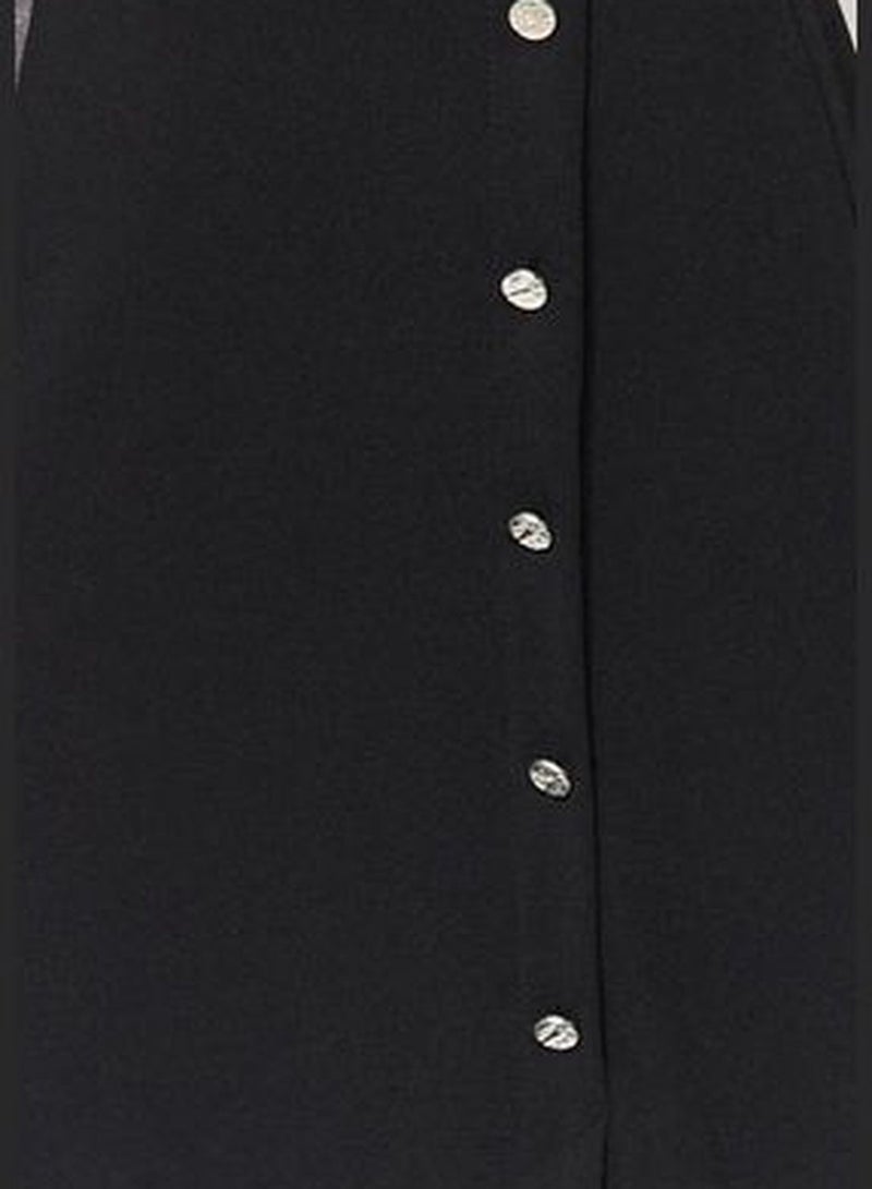 Black Smart Crepe Button Detailed High Waist Midi Pencil Stretch Knitted Skirt TWOSS23ET00320