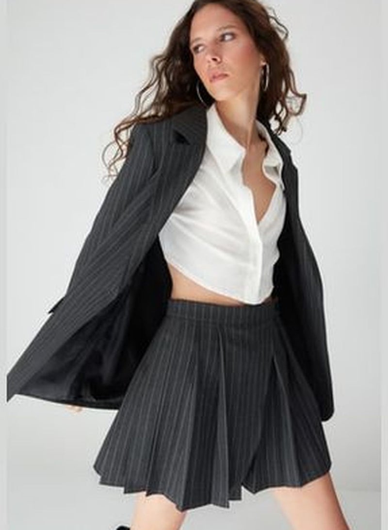 Black Regular Lined Woven Striped Blazer Jacket TWOAW23BC00135