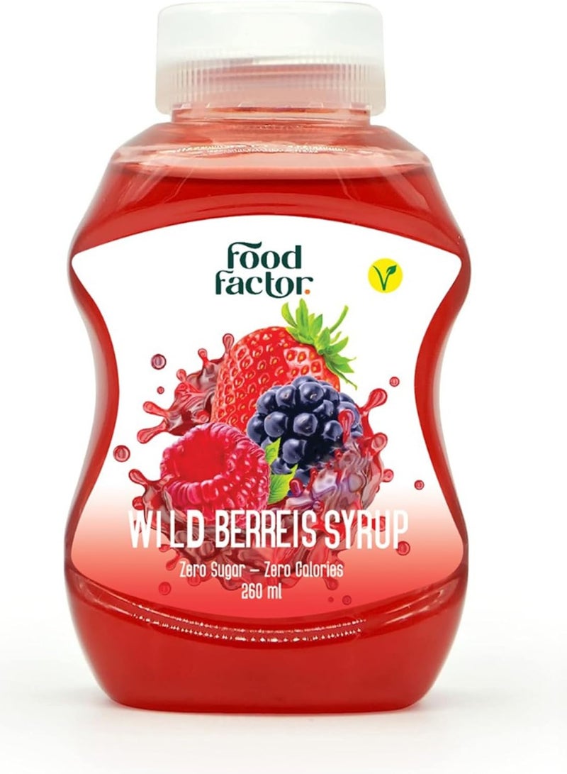 Food Factor Wild Berry Syrup | Made in Italy | Zero Sugar, Zero Calorie, Gluten Free, Suitable For Vegan, Keto Friendly Use it with Ice Cream, Coffee, Latte, Milkshake 260 ml