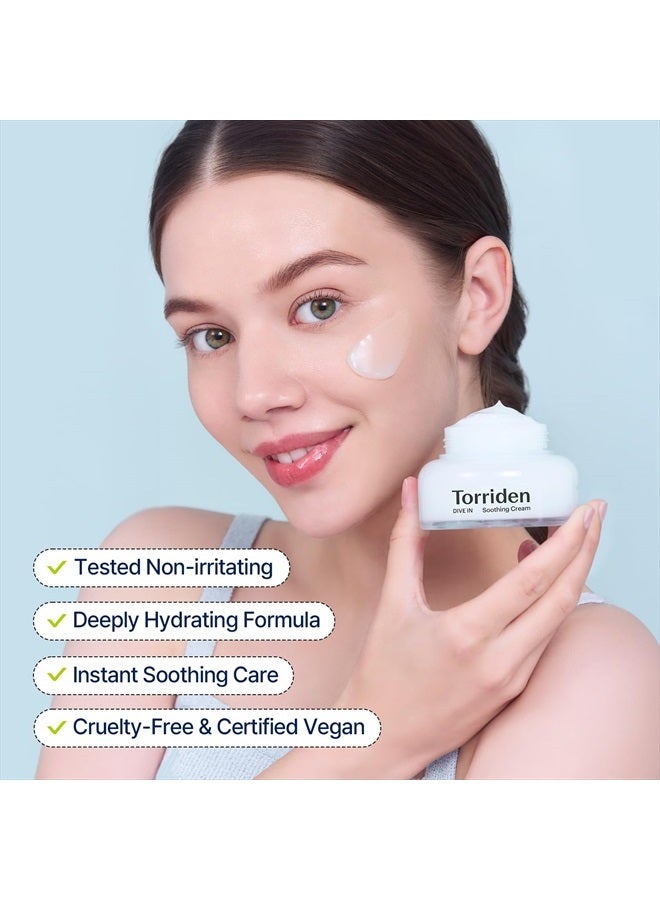 DIVE-IN Hyaluronic Acid Soothing Cream 3.38 fl oz | Revitalizing Facial Moisturizer for Sensitive, Dry Skin | Fragrance-free, Alcohol-free, No Colorants | Vegan, Cruelty-Free