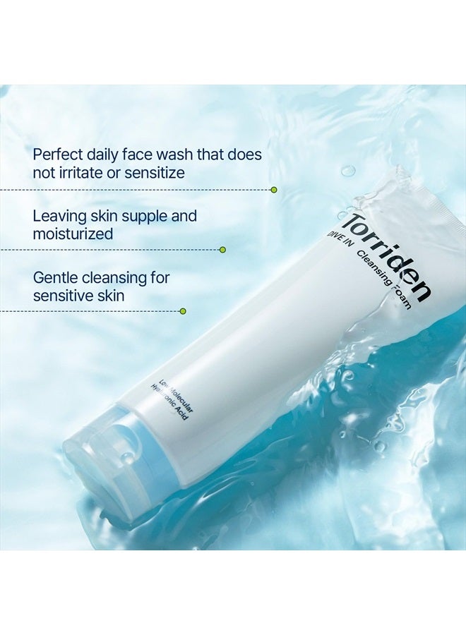 DIVE-IN Cleansing Foam Face Wash 5.07 fl oz., Hydrating Daily Facial Cleanser for All and Sensitive Skin, with Hyaluronic Acid, Panthenol, Allantoin | Vegan and Cruelty Free