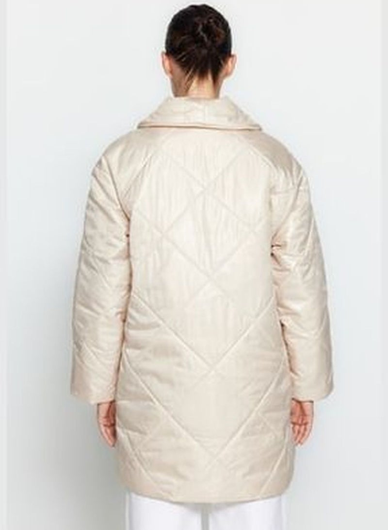 Beige Oversize Quilted Puffy Coat TWOAW22MO0069