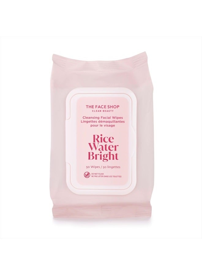 Rice Water Bright Cleansing Facial Wipes - Rice Extract - Refreshing, Brightening, Moisturizing - Infused with Cleansing Milk - Vegan Disposable Makeup Remover Wipes - Korean Skin Care