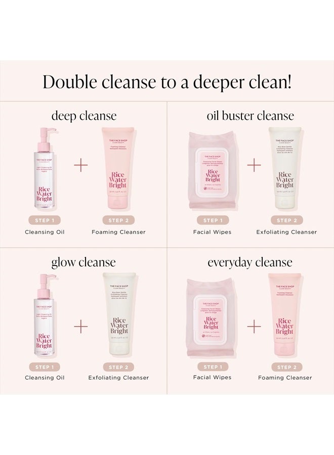 Rice Water Bright Cleansing Facial Wipes - Rice Extract - Refreshing, Brightening, Moisturizing - Infused with Cleansing Milk - Vegan Disposable Makeup Remover Wipes - Korean Skin Care
