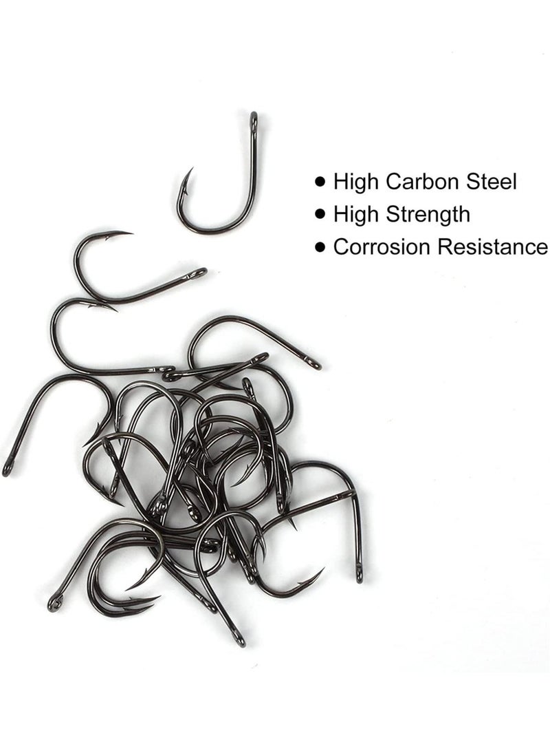 500pcs Fishing Hooks Carbon Steel Barbed Fishing Hooks Eyed Sea Fish Hooks Carp Fishing Tackle Carp Circle Hooks for Saltwater Freshwater Fishing Accessories, No.3-No.12, 10 Sizes with Compartment Bo