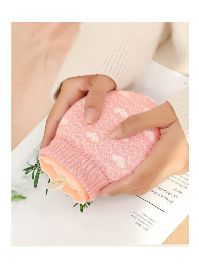 Mini Hand Warmer Explosion Proof Shell Hot Water Bag Microwavable Silicone Hot Water Bottle with Knitted Cover for Pain Relief Hot Cold Therapy Hand Feet Warmer Menstrual Cramps Hot Compress