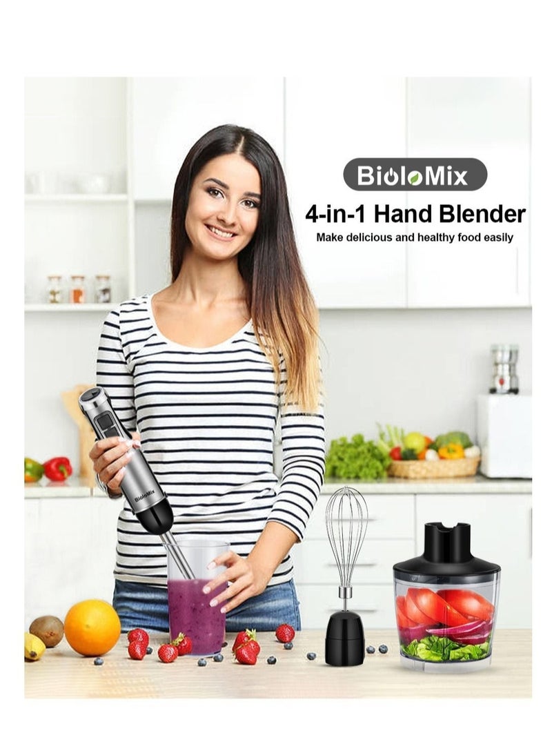 1200W Hand Stick Blender Mixer Includes Chopper Smoothie Cup Stainless Steel