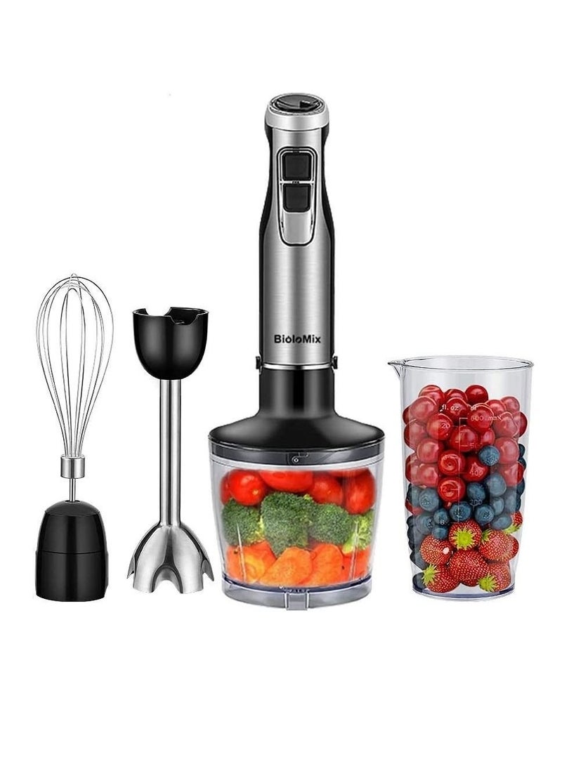 1200W Hand Stick Blender Mixer Includes Chopper Smoothie Cup Stainless Steel