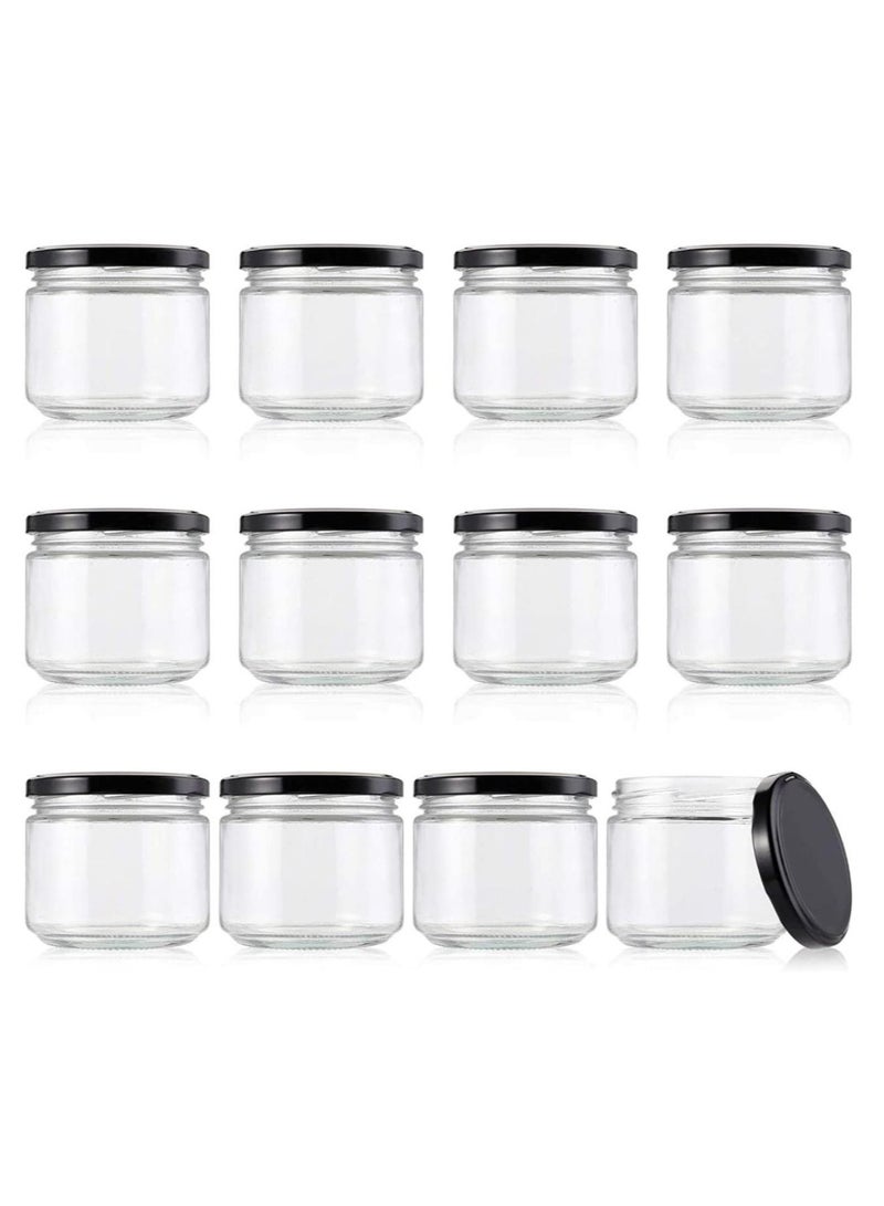 12Pcs 9oz Wide Mouth Glass Jars with Black Lids fo Jam, jelly, salsa, loose spices, candles